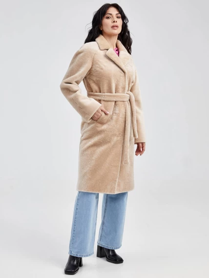 Женская классическая шуба из астрагана премиум класса 55мех, бежевая, размер 54, артикул 13600-3