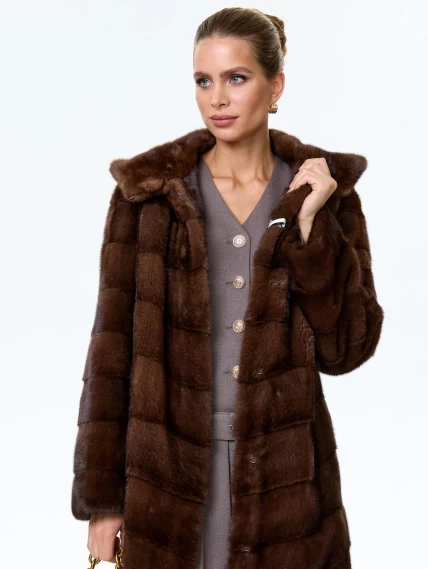 Норковая женская шуба с капюшоном Галя(к), коричневая, размер 50, артикул 34070-0