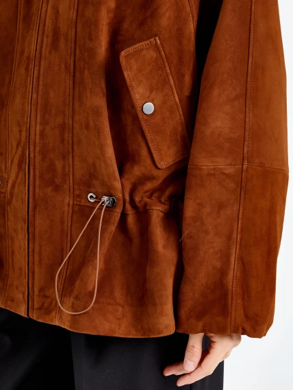 Женская замшевая куртка оверсайз премиум класса 3115з, виски, размер 48, артикул 92440-2