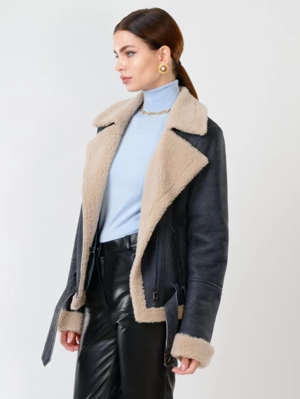 Куртка косуха из натуральной овчины для женщин 201, синяя, размер 44, артикул 24140-5