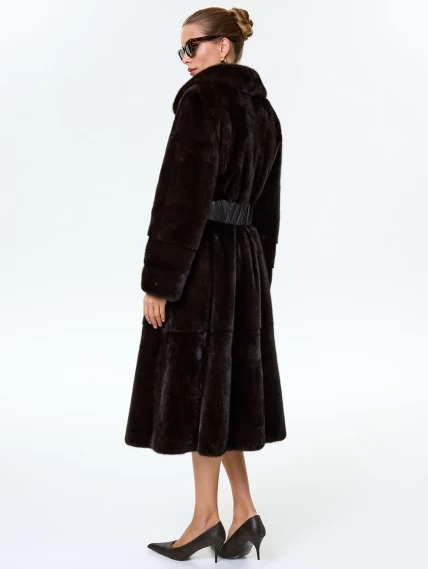 Длинное женское пальто из меха норки Белла(в), черное, размер 52, артикул 64520-7