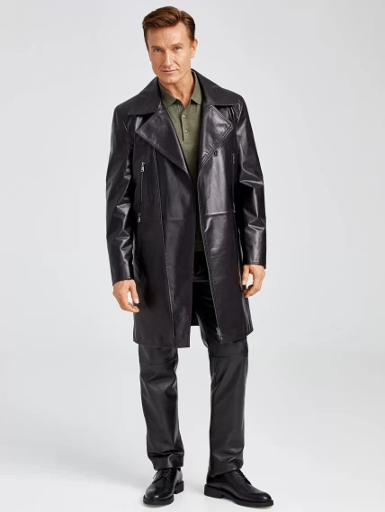 Мужской кожаный плащ косуха премиум класса 554, черный, размер 54, артикул 28920-3