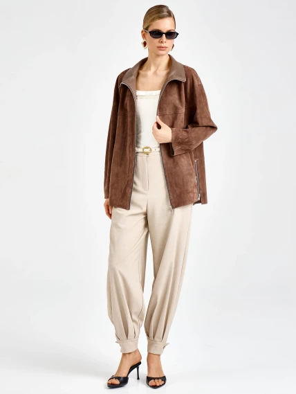 Замшевая женская куртка премиум класса 3090з, светло-коричневая, размер 42, артикул 92360-4