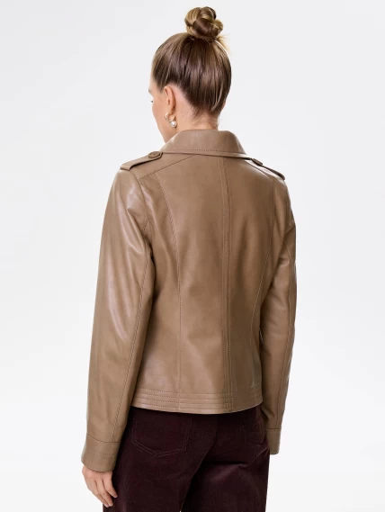 Короткая женская кожаная куртка пиджак 304, серо-коричневая, размер 46, артикул 90701-5