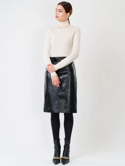 Черная кожаная юбка карандаш 02рс, размер 52, артикул 85481-4