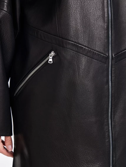 Женское кожаное полупальто оверсайз премиум класса 3057, черное, размер 52, артикул 64020-3