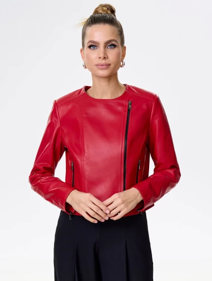Красная кожаная женская косуха 389, размер 46, артикул 90431-7