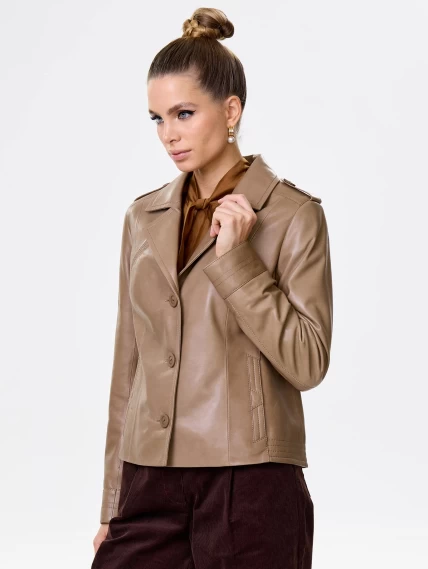 Короткая женская кожаная куртка пиджак 304, серо-коричневая, размер 46, артикул 90701-2
