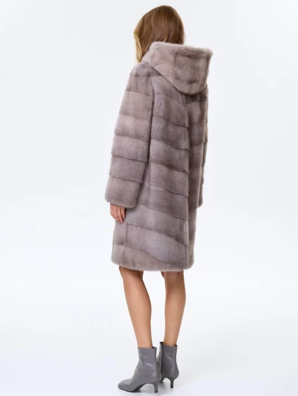 Полупальто с капюшоном из меха норки для женщин Галя(к), серо-голубое, размер 44, артикул 34100-5