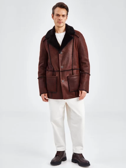 Дубленка пиджак с выпущенным мехом для мужчин премиум класса 434, виски, размер 48, артикул 71440-5