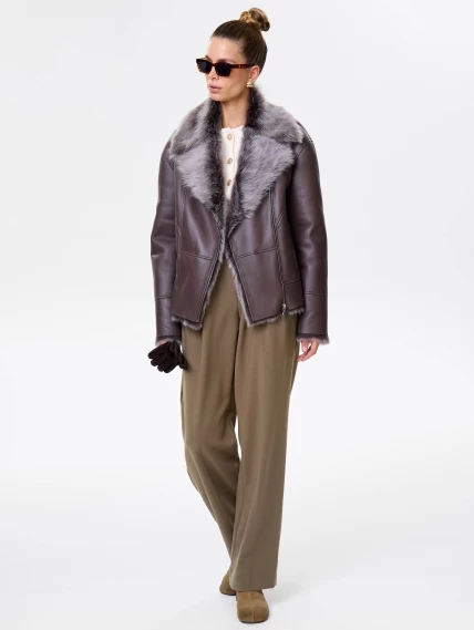 Короткая женская дубленка из тосканы премиум класса 2049, коричневая, размер 44, артикул 64200-10