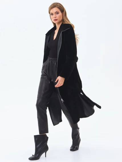 Длинная женская дубленка из астрагана 2062, черная, размер 46, артикул 64700-8