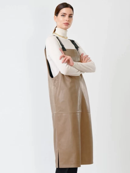 Кожаный сарафан 01, серо-коричневый, размер 44, артикул 85271-7