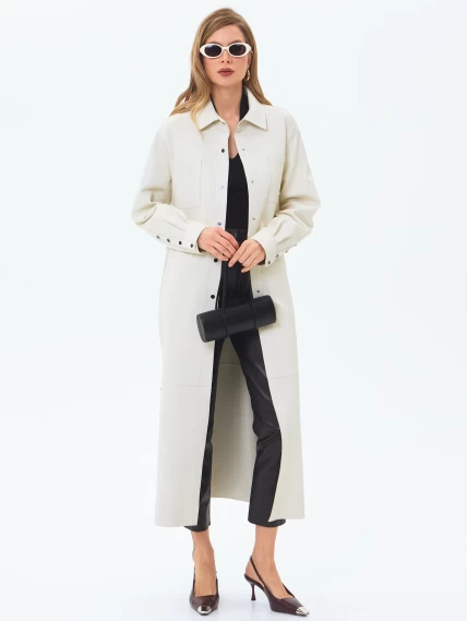 Плащ женский кожаный премиум класса 3091, белый, размер 44, артикул 24410-6