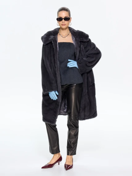 Женская норковая шуба с капюшоном М-101-9- 708, графитовая, размер 52, артикул 65370-0