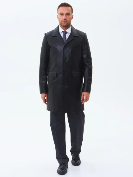 Удлиненный кожаный мужской пиджак премиум класса 539, черный, размер 48, артикул 29551-0