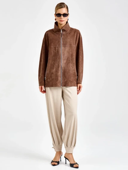 Замшевая женская куртка премиум класса 3090з, светло-коричневая, размер 42, артикул 92360-7