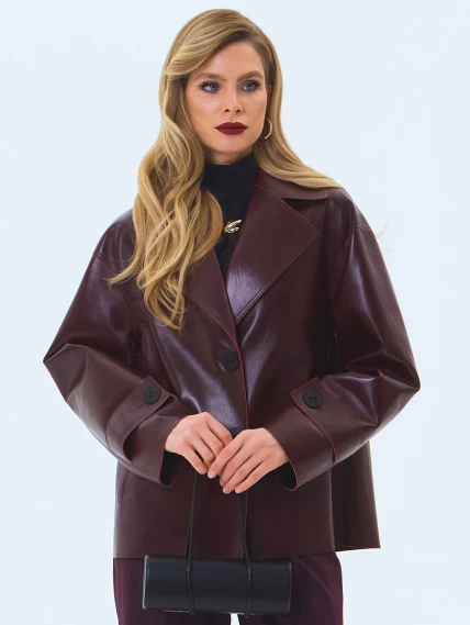 Бордовый кожаный женский пиджак премиум класса 3097, размер 48, артикул 24310-2