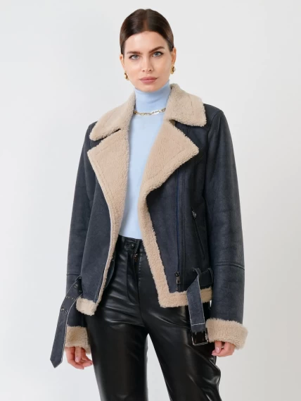 Куртка косуха из натуральной овчины для женщин 201, синяя, размер 44, артикул 24140-0