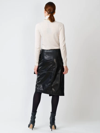 Кожаная юбка миди с запахом 07, черная, размер 44, артикул 85301-7