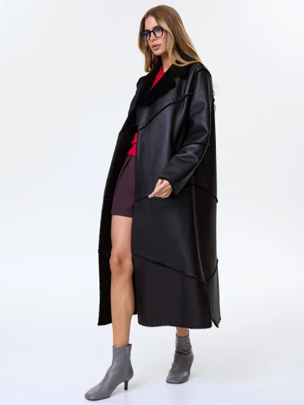 Длинная классическая женская дубленка премиум класса 2054, черная, размер 48, артикул 64170-2