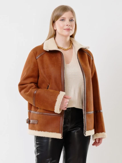 Женская куртка авиатор из натуральной овчины 204, табачно-рыжая, размер 48, артикул 24160-2