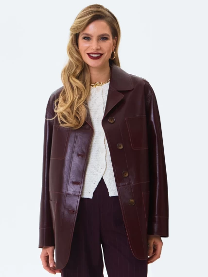 Кожаная куртка премиум класса для женщин 3092, бордовая, размер 46, артикул 24320-0
