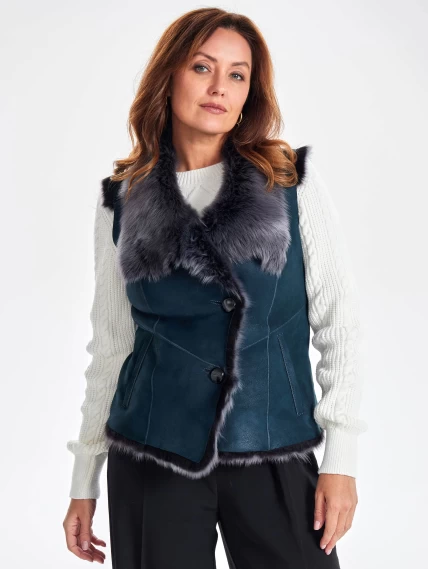 Меховой жилет из тосканы премиум класса для женщин 06, синий, размер 46, артикул 63320-1