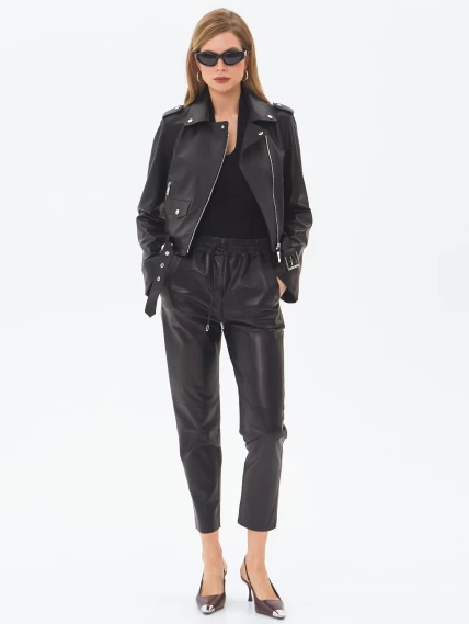 Кожаные прямые женские брюки из натуральной кожи 09, черные, размер 44, артикул 86010-7