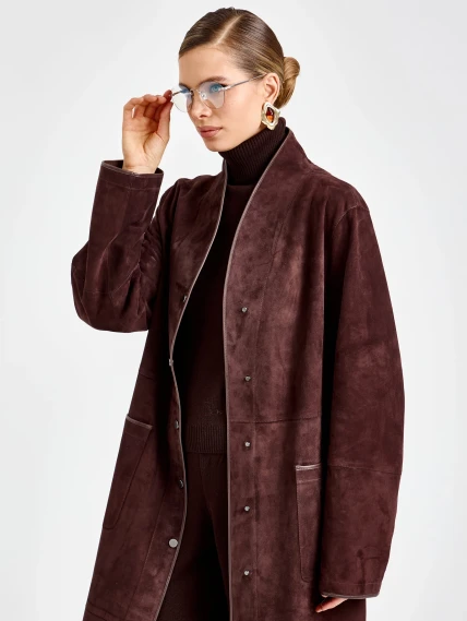 Замшевый женский плащ премиум класса 3104з, коричневый, размер 50, артикул 92310-6