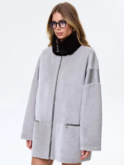 Дубленка на молнии с норковым воротником для женщин премиум класса 2057, серая, размер 44, артикул 64480-6