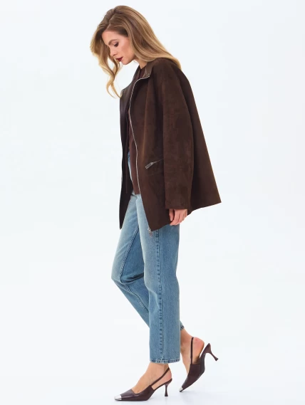 Женская замшевая куртка премиум класса 3089з, коричневая, размер 48, артикул 24430-2