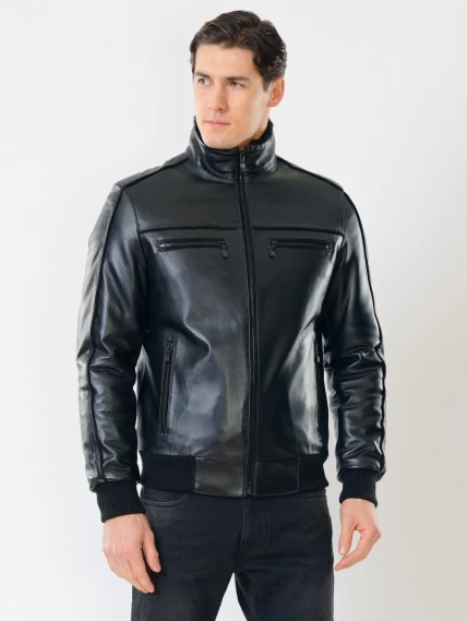 Мужская зимняя кожаная куртка на подстежке из овчины 515, черная, размер 50, артикул 40841-1