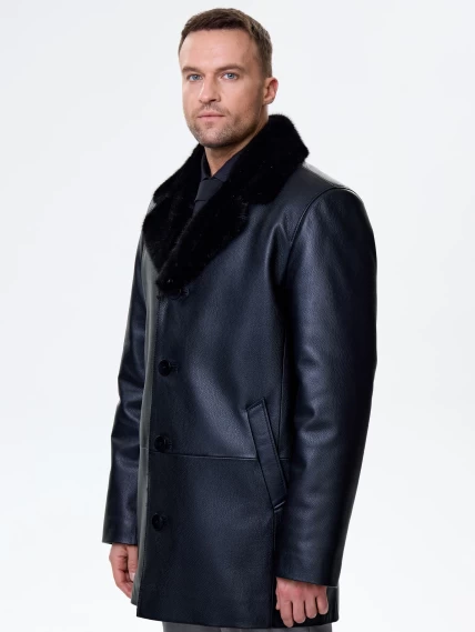Мужская кожаная дубленка с норковым воротником премиум класса 21/1мех, черная, размер 50, артикул 71580-3