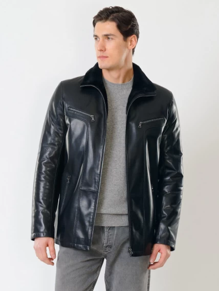 Зимняя мужская кожаная куртка на подкладке из овчины премиум классса 537мех, черная, размер 50, артикул 40290-2