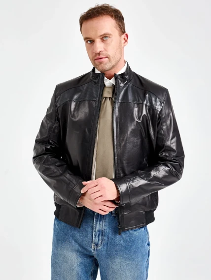 Короткая мужская кожаная куртка премиум класса 531, черная, размер 48, артикул 29790-1