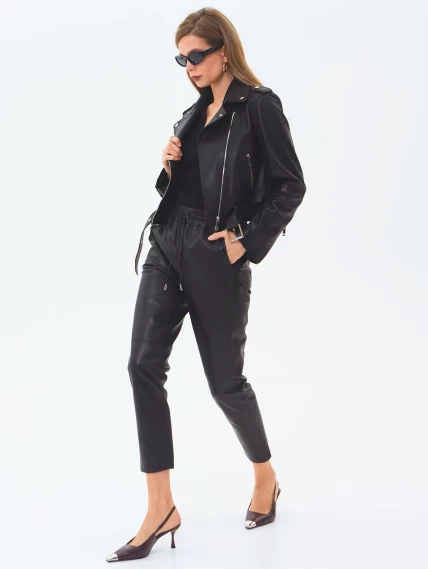 Кожаные прямые женские брюки из натуральной кожи 09, черные, размер 44, артикул 86010-6