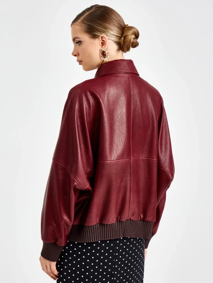 Женская бордовая кожаная куртка бомбер премиум класса 3106, размер 44, артикул 92170-5