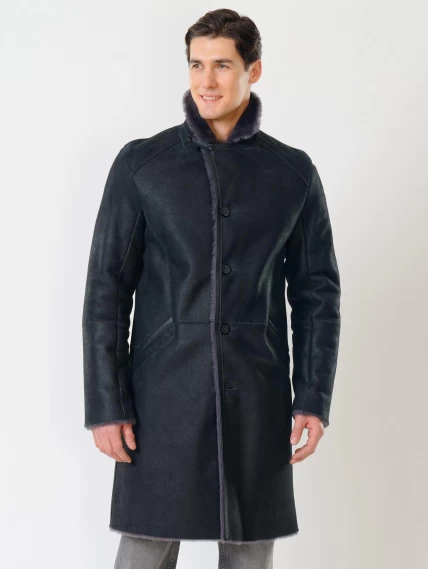 Длинная классическая мужская дубленка премиум класса 407, черная, размер 50, артикул 70441-5
