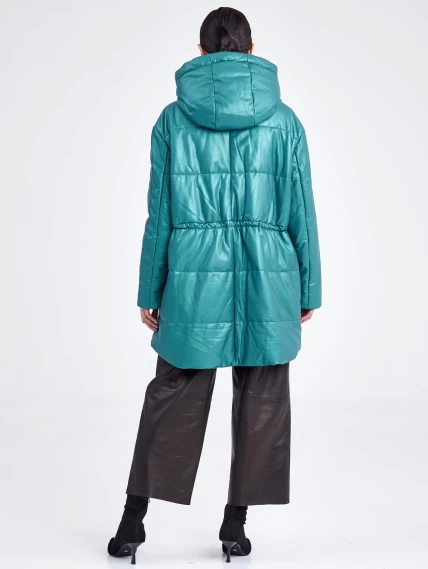 Кожаная женская куртка оверсайз с капюшоном премиум класса 3021, зеленая, размер 48, артикул 25470-6
