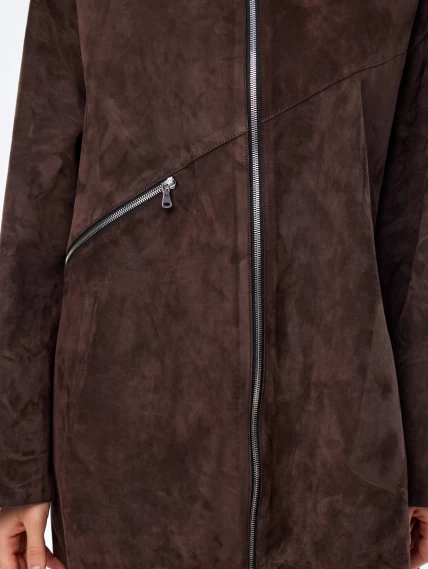 Замшевый плащ оверсайз с капюшоном для женщин премиум класса 3053з, коричневый, размер 48, артикул 23980-3