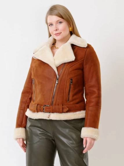 Зимний комплект женский: Дубленка 201 + Брюки 06, табачный/оливковый, р. 48, арт. 111353-4