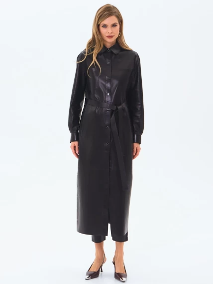 Плащ женский кожаный премиум класса 3091, черный, размер 50, артикул 24390-4