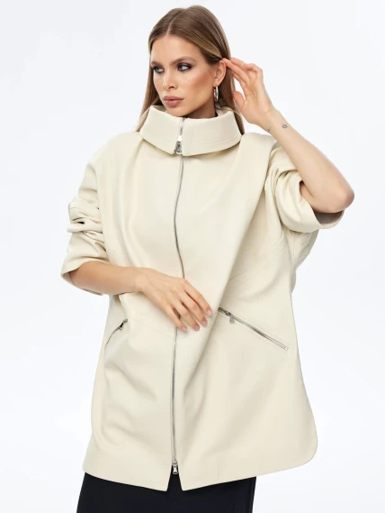 Кожаный плащ оверсайз на молнии для женщин премиум класса 3057, белый, размер 50, артикул 23530-4