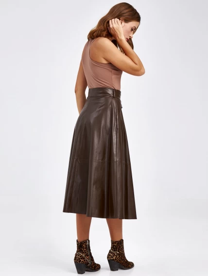 Женские кожаная юбка из экокожи 4820748, коричневая, размер 44, артикул 85790-3