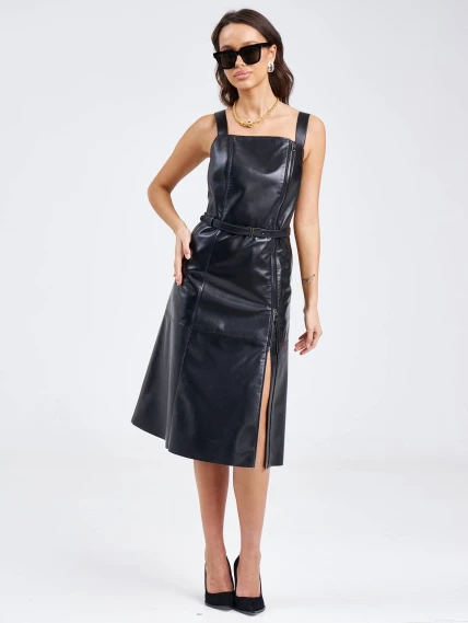 Женский сарафан из натуральной кожи 03, черный, размер 50, артикул 85200-4