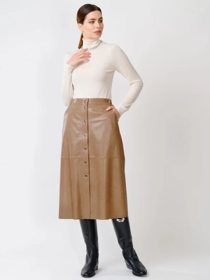 Коричневая кожаная юбка 08, размер 50, артикул 85541-0