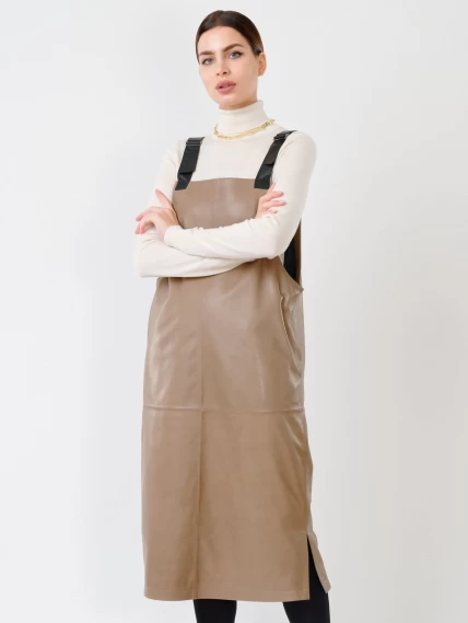 Кожаный сарафан 01, серо-коричневый, размер 44, артикул 85271-1