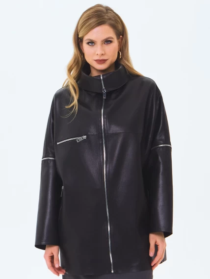 Кожаная куртка премиум класса для женщин 3088, черная, размер 46, артикул 24330-4