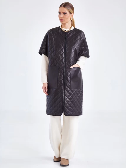 Кожаный женский стеганый жилет премиум класса 07, черный, размер 44, артикул 91971-5